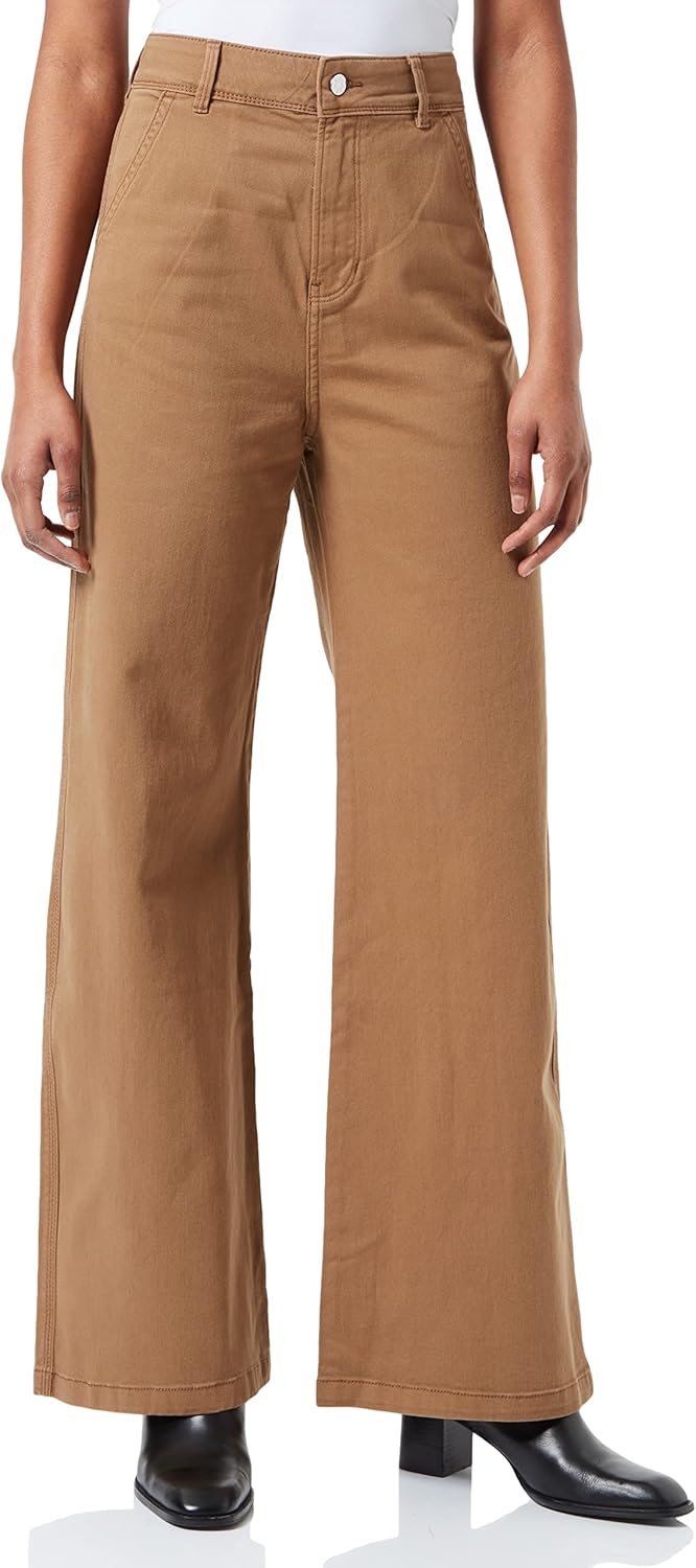 s.Oliver Damen Hose lang Suri Wide Leg 42W / 32L Brown Stretched D, 42W / 32L Brown Stretched D