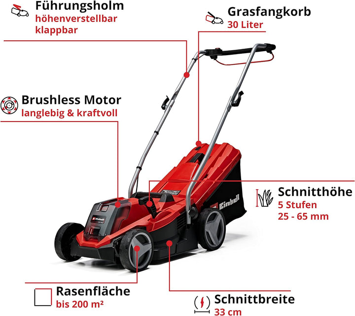 Einhell Akku-Rasenmäher GE-CM 18/33 Li Kit Power X-Change (18 V, 33 cm Schnittbreite, bis 200 m², Br