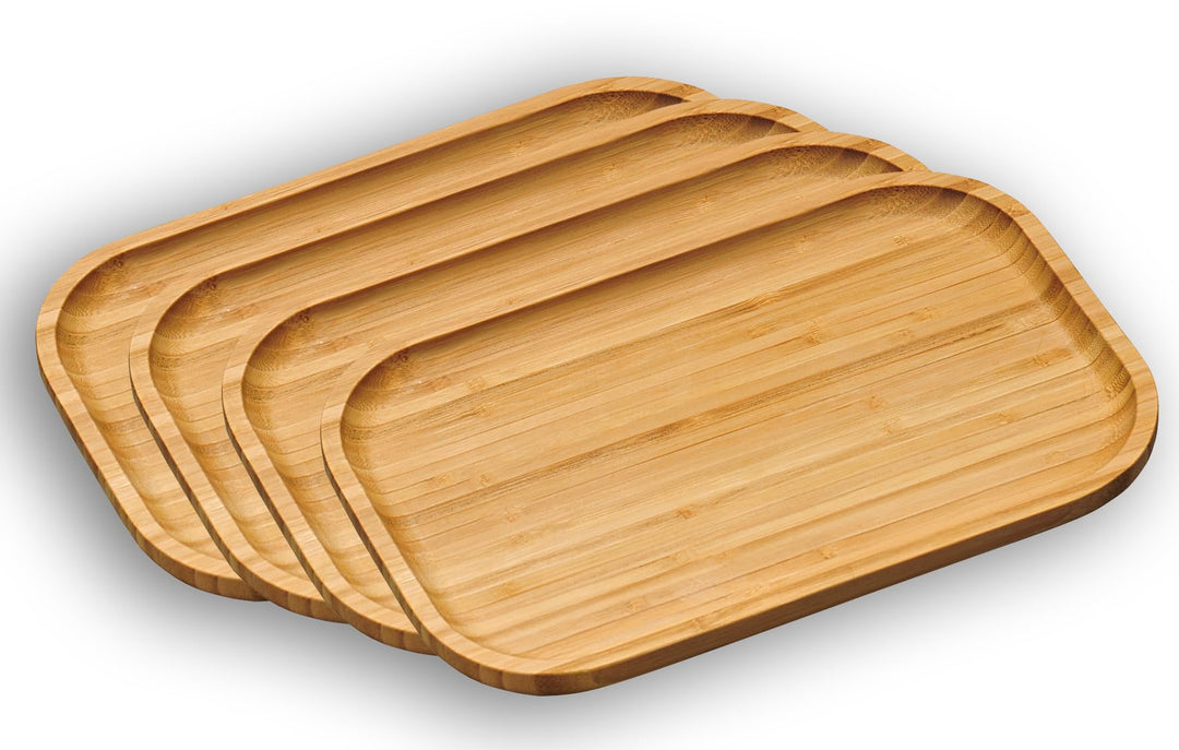 Kesper 58160 | 4er Set Servierbrett aus Bambus mit hochgezogenem Rand | Vesperbrett 30,5 x 20 cm