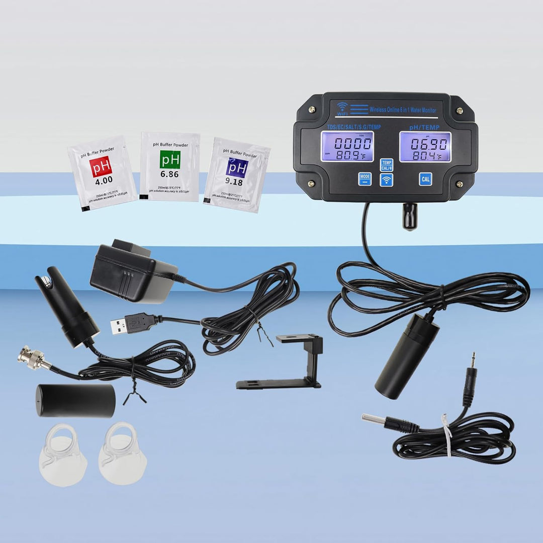 Professioneller 6-in-1-Wasserqualitätsmonitor testet pH-Wert, TDS, EC, Salzgehalt, SG, Temperatur Wi