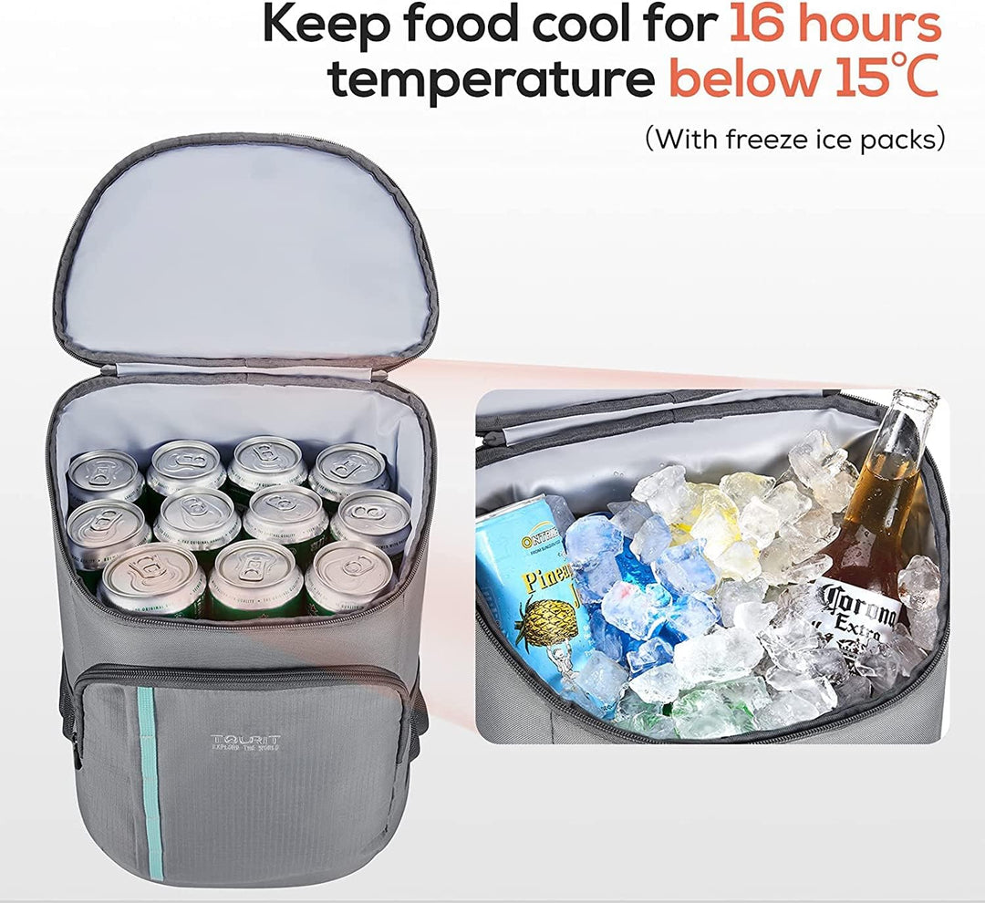 TOURIT 28L Kühler Rucksack Leichter Rucksack mit Flaschenöffner Hält 30 Dosen Grau, Grau