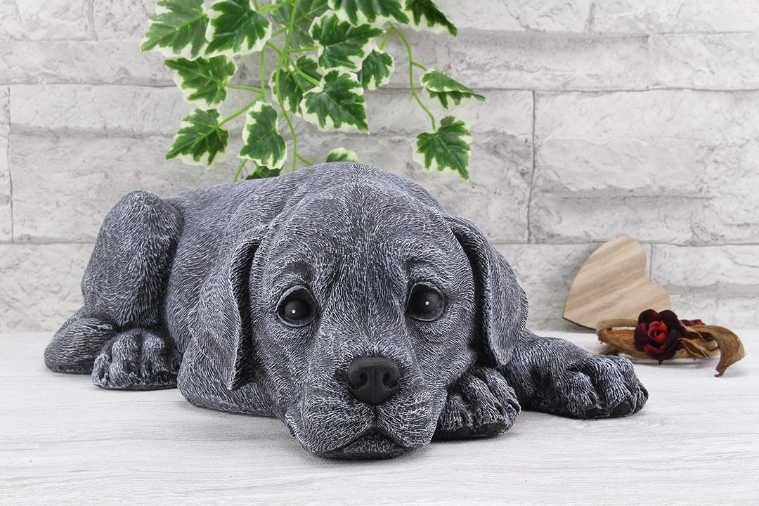 STEINFIGUREN SPICKER Steinfigur Hund liegend 219/1, Gartenfigur Steinguss Tierfigur Basaltgrau