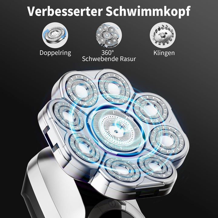 Glatzen Rasierer Herren Elektrisch 9D Skull Shaver – Nass & Trocken Kopfrasierer Wasserdicht mit USB