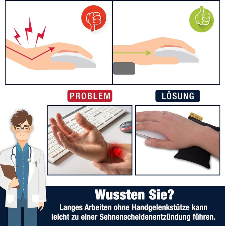 Mauspad Handgelenkauflage - ergonomische Handballenauflage aus Bio-Hirsespreu, Anti-Sehnenscheidenpr