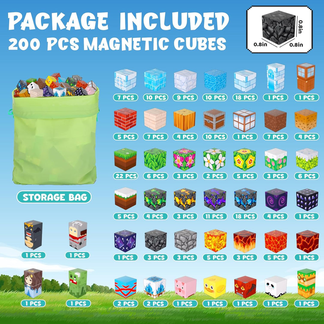 ACELIFE Magnetische Bausteine 200 Stück, Magnetspielzeug Kreatives STEM Magnetic Building Blocks Spi