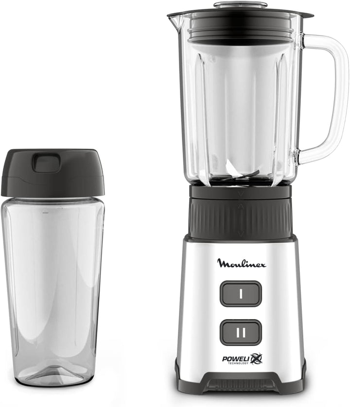 Moulinex Pulseo LM17GD Standmixer 400 W, 4 Klingen 700 ml und 600 ml tragbarer Behälter, 2 Geschwind
