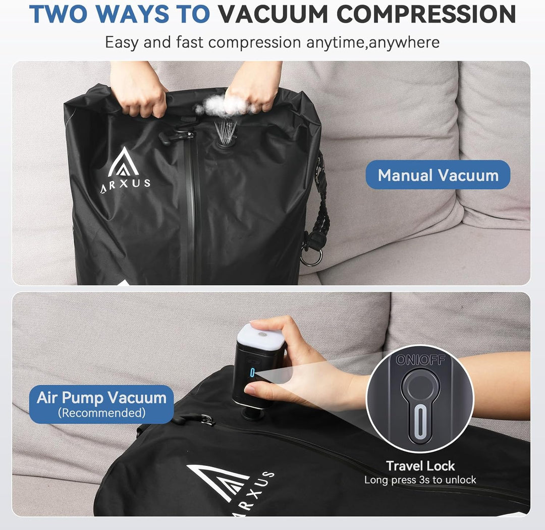 Arxus Vakuumbeutel für Kleidung - Reise Packing Cubes Compression mit Abnehmbare Schultergurt, IP67