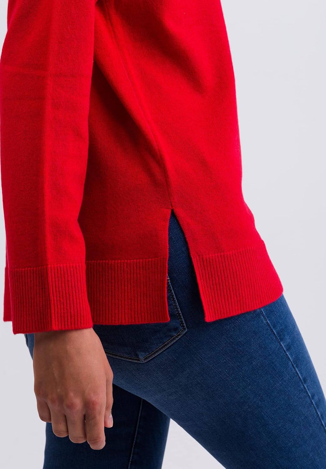 CASH-MERE.CH 100% Kaschmir Damen Pullover mit geradem Schnitt und Seitenschlitz | Sweater V-Ausschni