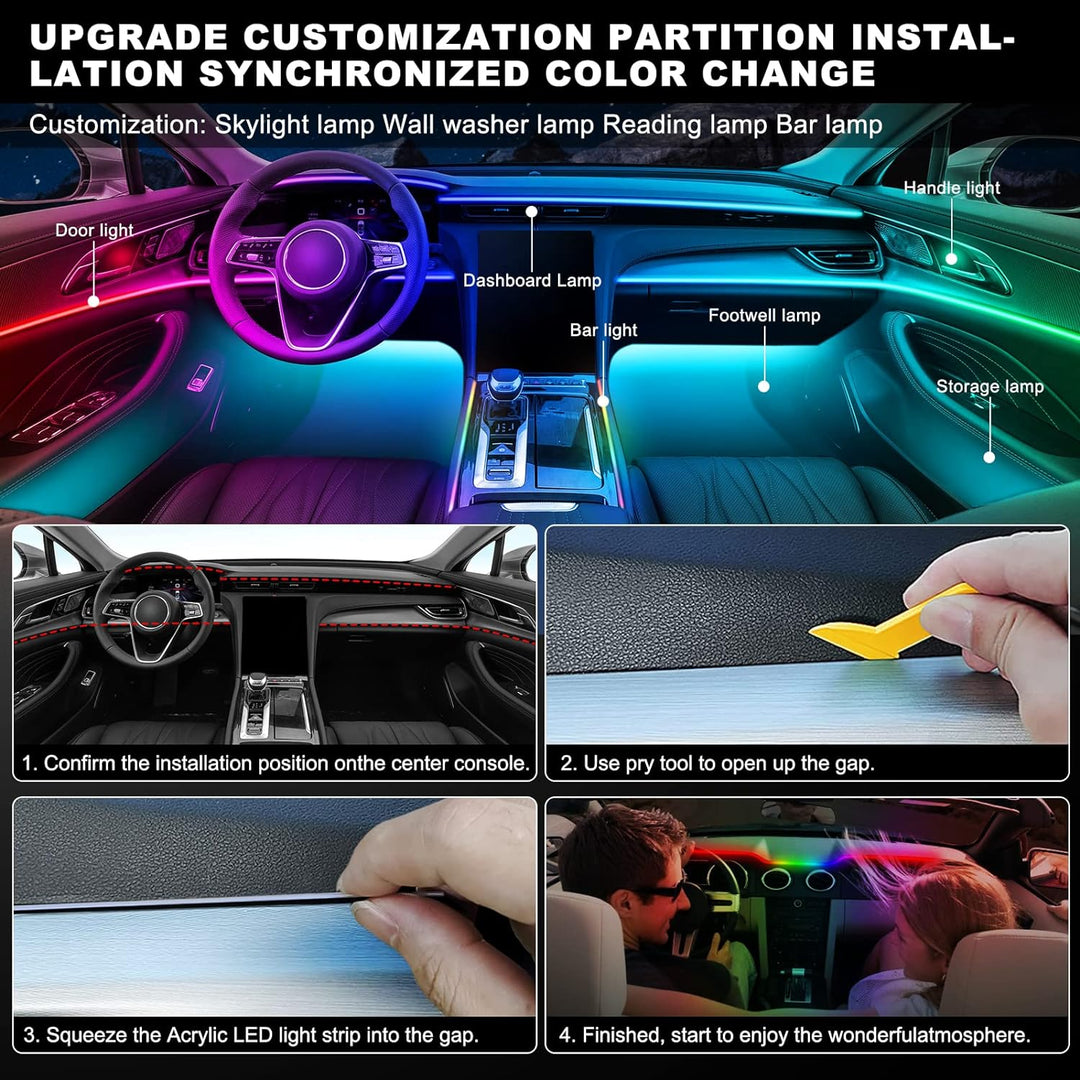 Dreamcolor Acrylic Interior Car LED Strip Light with Wireless APP, RGB 14 in 1 with 175 inches 593 L
