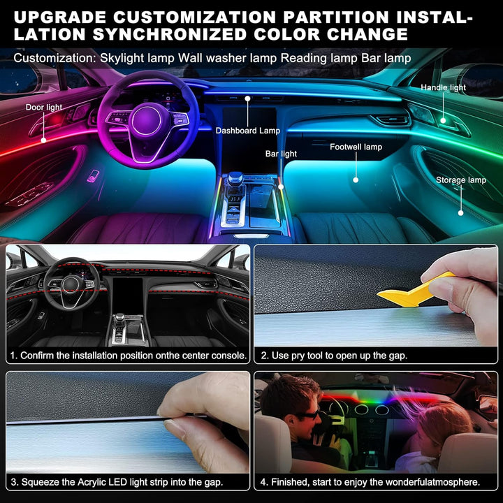 Dreamcolor Acrylic Interior Car LED Strip Light with Wireless APP, RGB 14 in 1 with 175 inches 593 L