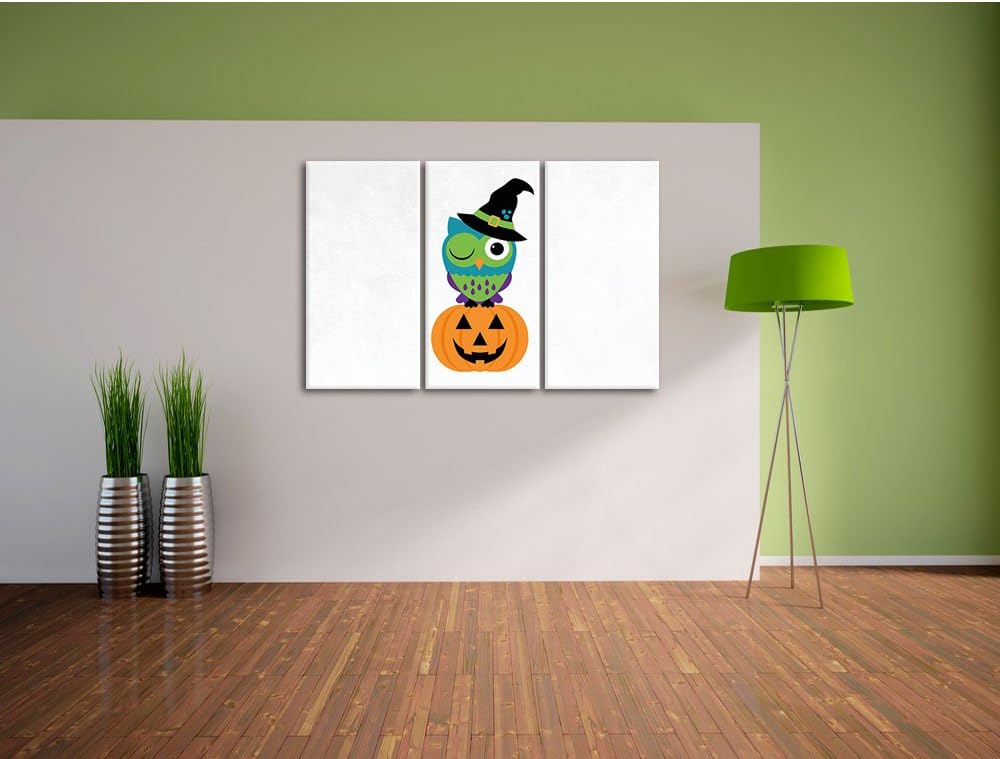 Pixxprint Lustige Hexen Eule weiss 3-Teiler Leinwandbild 120x80 Bild auf Leinwand