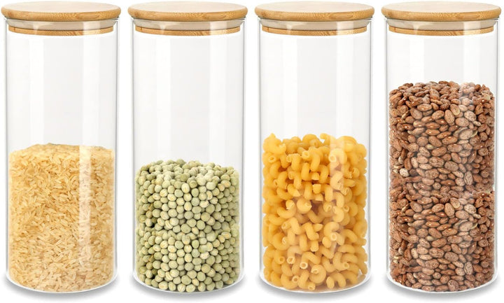 Schramm® 4 Stück Vorratsgläser Set mit Bambus Deckel in 6 verschiedenen Grössen Vorratsdosen stapelb