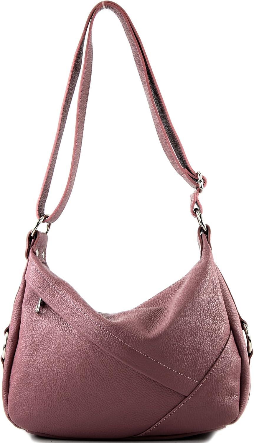 modamoda de T164 Damen Leder Schultertasche, handmade in Italy Altrosa, Altrosa