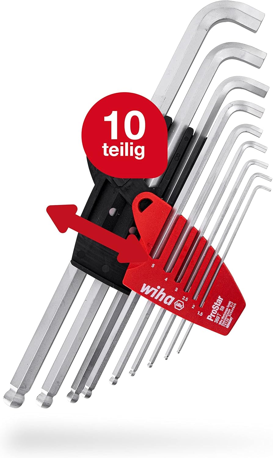 Wiha Stiftschlüssel Set mit ProStar Halter (35480) 10tlg. I Innensechskant Satz Kugelkopf I Innensec
