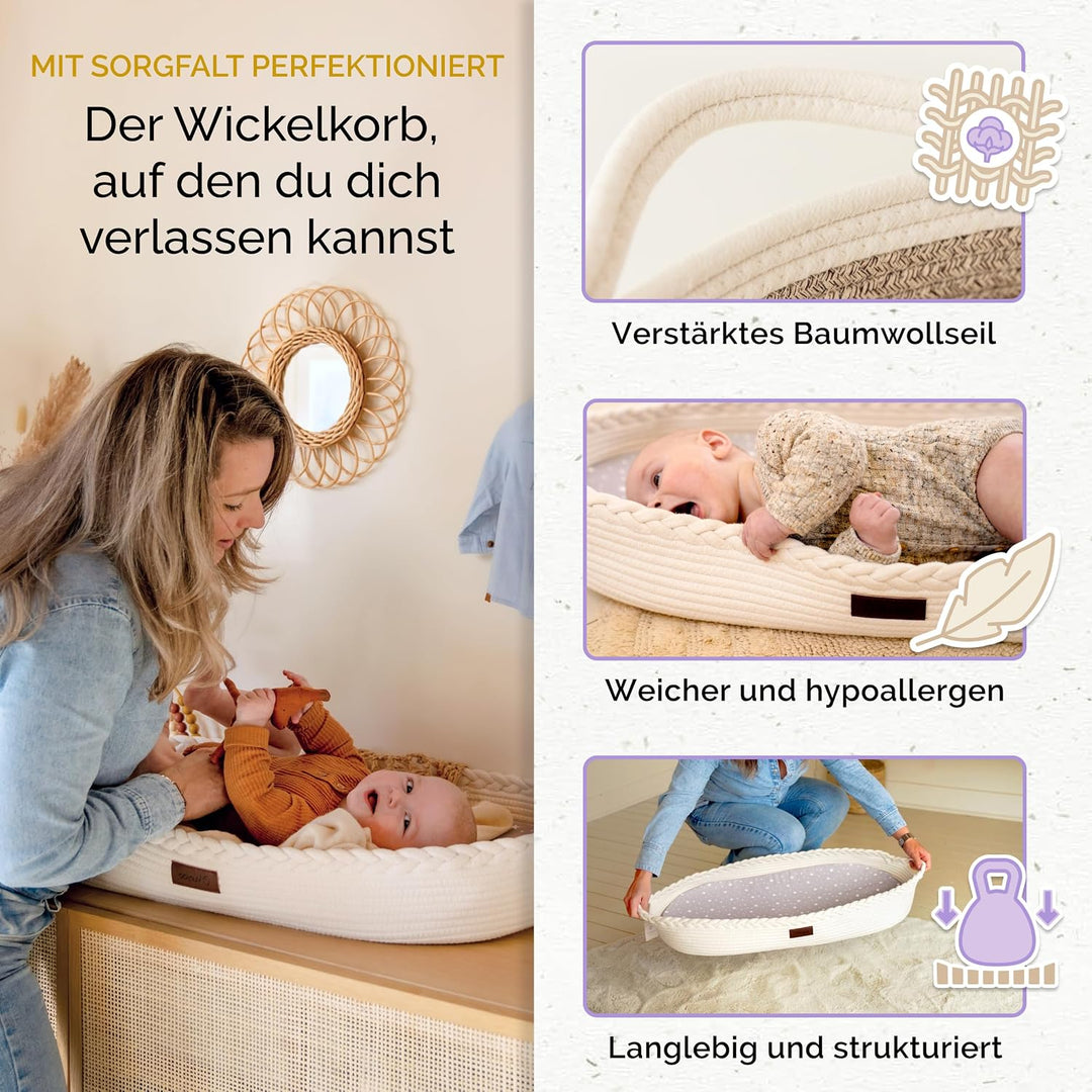 Yunioo deluxe Wickelauflage, Baby Wickelkorb mit Reise-Wickelunterlage, Schaumstoffmatratze und wass