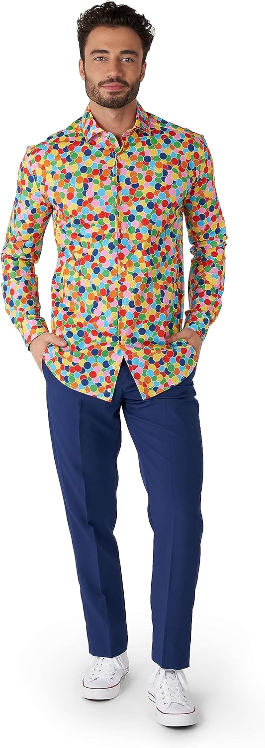 OppoSuits Herrenhemd – Hemd mit Knöpfen – schmale Passform – Lange Ärmel XS Shirt Ls Confetteroni, X