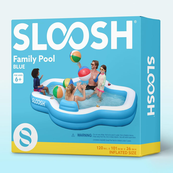 SLOOSH Aufblasbarer Swimmingpool mit Sitzen, 305 x 257 x 66 cm, überirdischer Familienpool mit Rücke