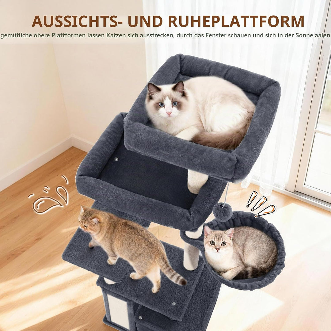kratzbaum katze, 144 cm Katzenbaum, Mehrstöckiger katzenkratzbaum mit Kratzbrett, 4 Sisalstangen, Ge