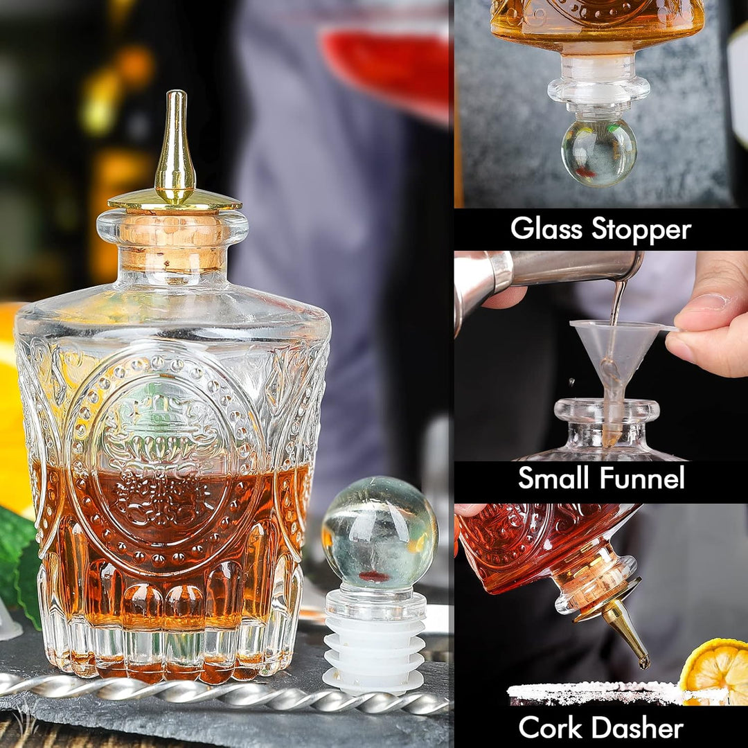Bitters Bottle Set von 3 Vintage Glas Dasher Bitterflaschen für Cocktail Whiskey Mixing Drinks Dispe