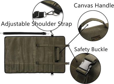 Professionelle Kochmessertasche mit schnittfestem Material, strapazierfähigem, gewachstem 16-Unzen-S