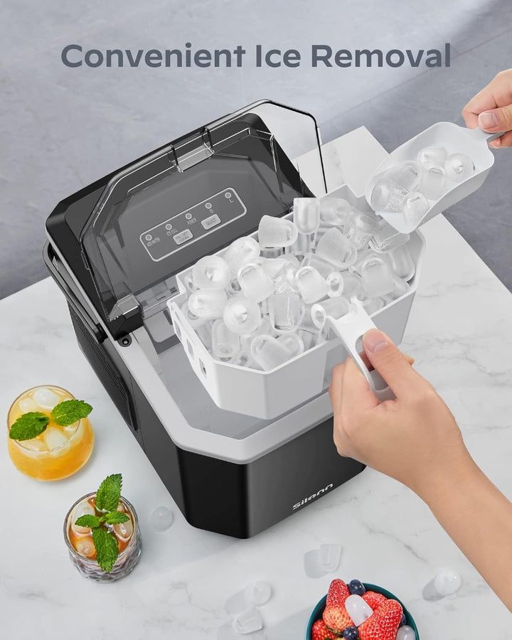 Silonn Eiswürfelmaschine mit Tragegriff &amp; Eiskorb, Mini Ice Maker mit Selbstreinigung, 9 Eiswürfel i