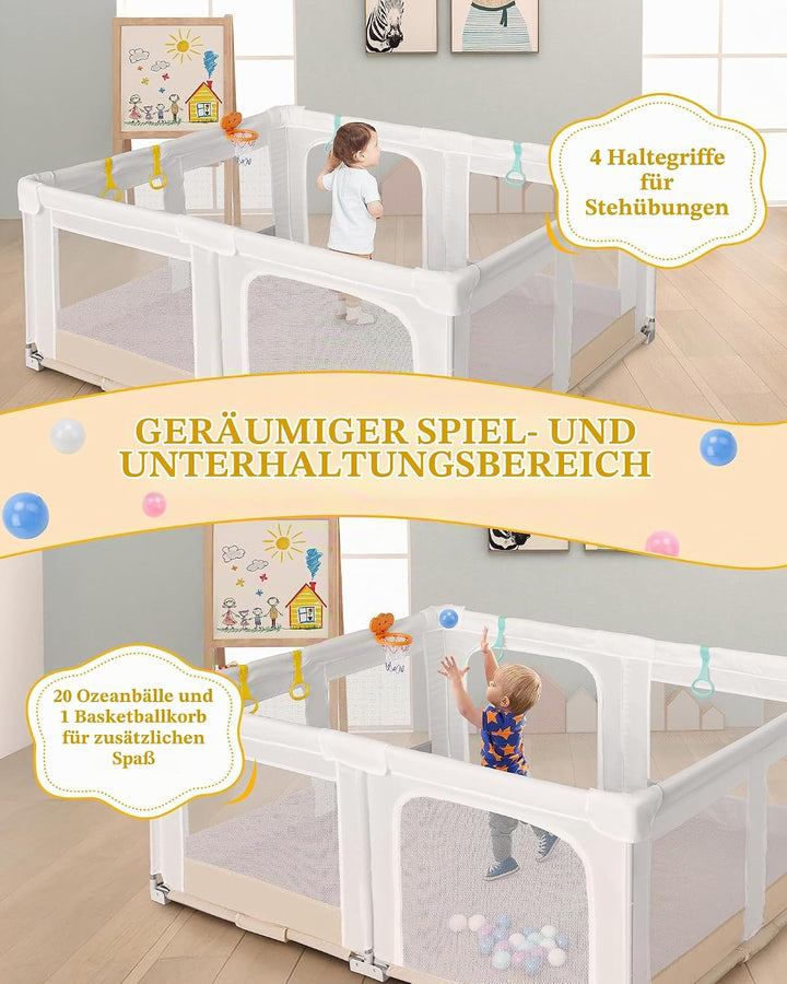 Grosser und Faltbarer Laufstall für Baby: 180 x 150 x 75 cm Playpen,für Drinnen und Draussen,mit 20