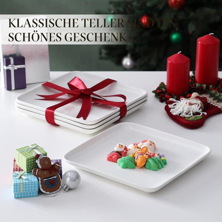 MALACASA, Serie Ivy, 4 teilig Set Porzellan Flachteller Speiseteller Essteller 25,8 X 25,8 X 3 cm fü