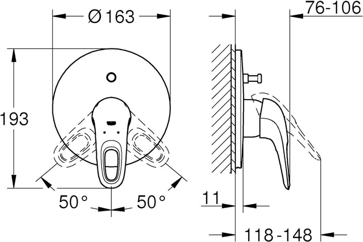 GROHE Eurostyle Einhand-Brausebatterie, offener Hebelgriff, 19506003, Brausebatterie