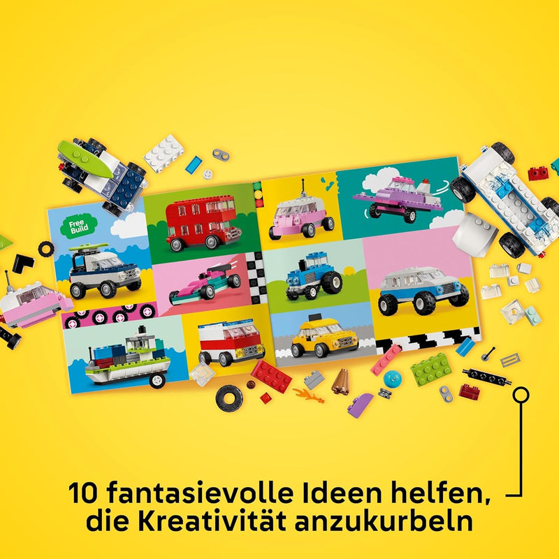 LEGO Classic Kreative Fahrzeuge, Bausteine-Set für Bunte Modellautos inkl. LKW, Polizeiauto und Bauf