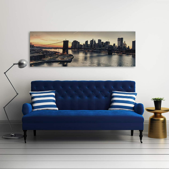 Feeby Frames, Leinwandbild, Bilder, Wand Bild, Wandbilder, Kunstdruck 30x90cm, BROOKLYN BRIDGE, NEW