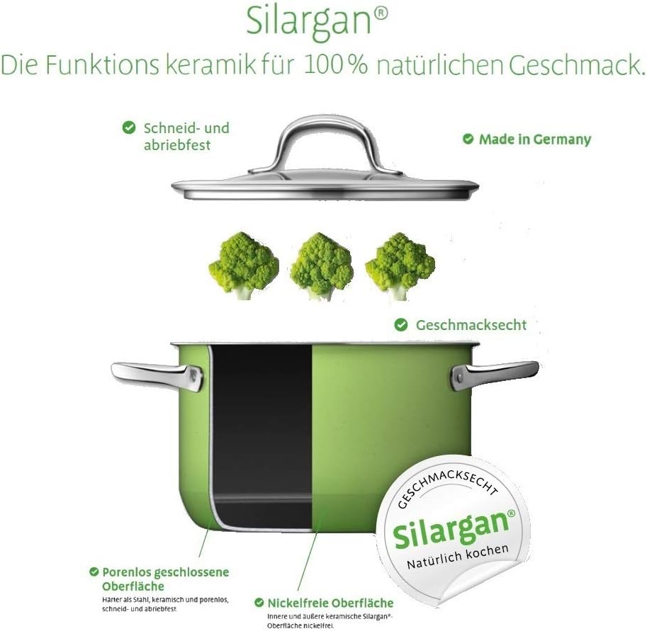 Silit Vitaliano Rosso Kochtopf gross 24cm, Glasdeckel, Fleischtopf Induktion 6,2l, Silargan Funktion