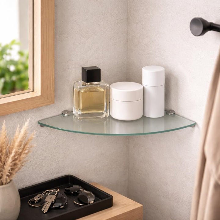 Euro Tische Glas Eckregal 35x35cm, Wandregal für Badezimmer, Duschregal Bad, Glas Badregal mit 6mm E