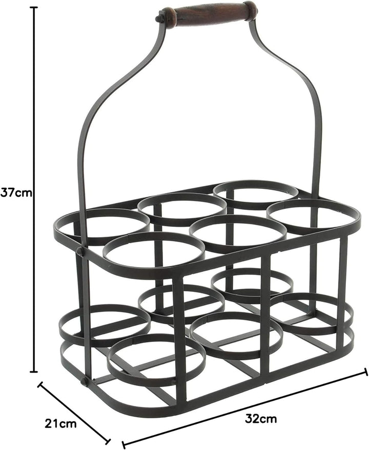 Dekoleidenschaft Metall Flaschenkorb für 6 Flaschen im Antik Design, Bierträger, Flaschenträger