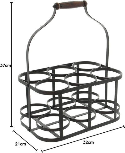 Dekoleidenschaft Metall Flaschenkorb für 6 Flaschen im Antik Design, Bierträger, Flaschenträger
