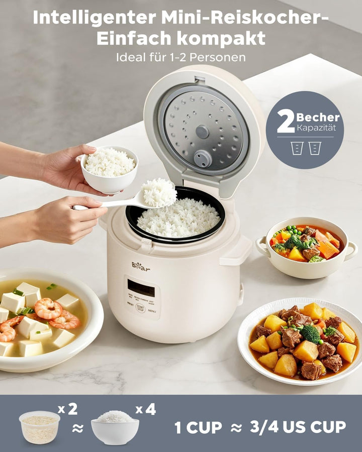 Bear Reiskocher 2-Tassen ungekocht, Multifunktioneller 300W Elektrischer Rice Cooker mit Warmhaltefu