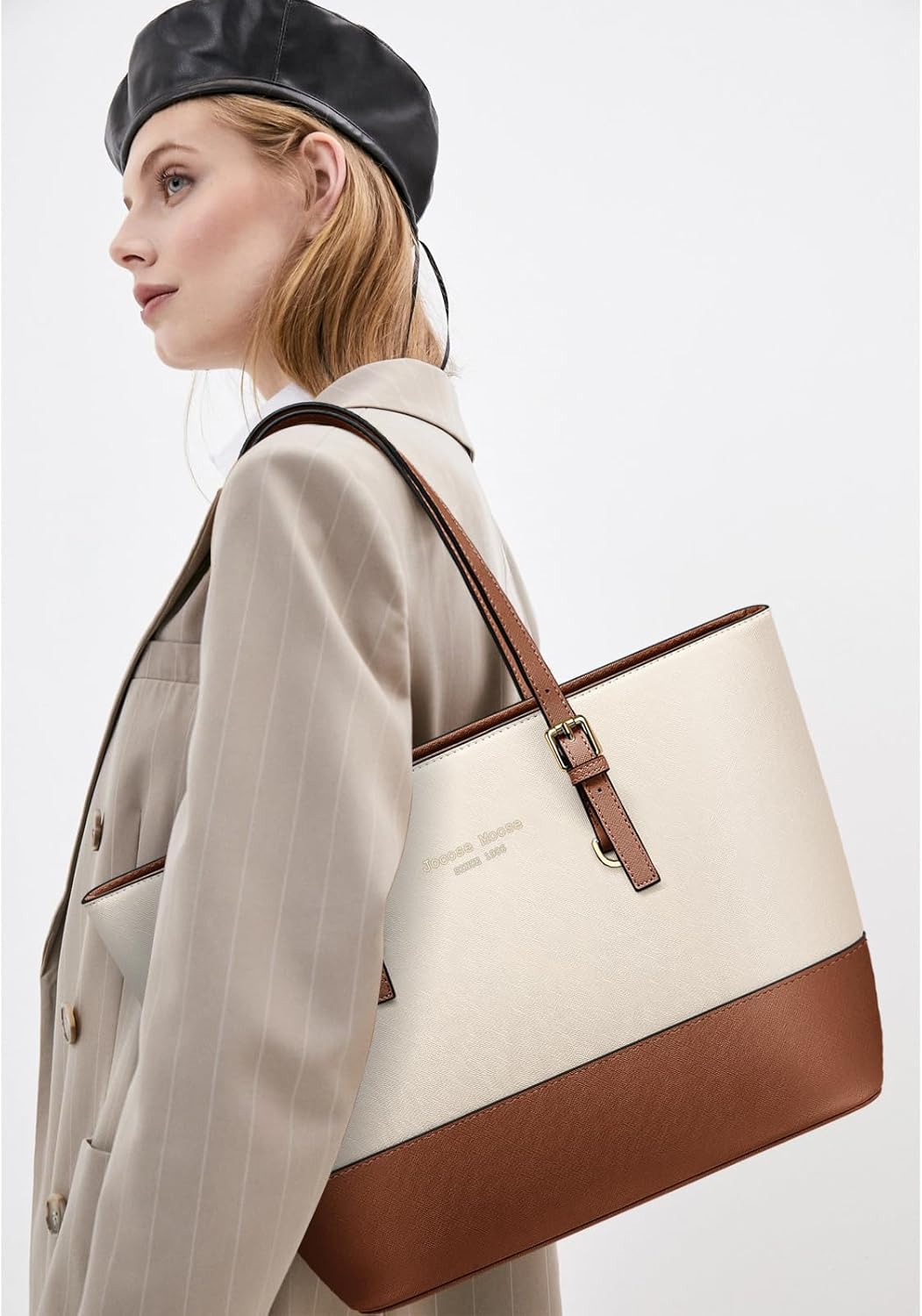 Damen Handtasche Schultertasche, Vintage Leder Tasche Shopper Gross für BüRo Schule Einkauf, Geschen