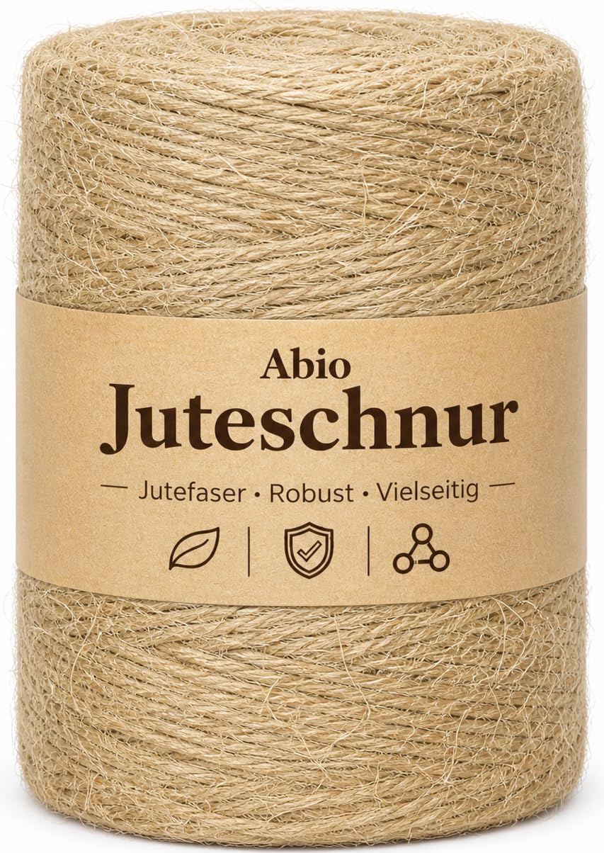 Abio Jute-Schnur 500m 2-3mm Jutegarn Schnur reissfest 100% Natur Jute Kordel Deko Paketschnur Naturf