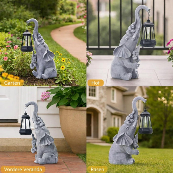 Elefanten Deko mit Solar Laterne Gartenfiguren - für Aussen Gartendeko mit wetterfester LED Solarlam