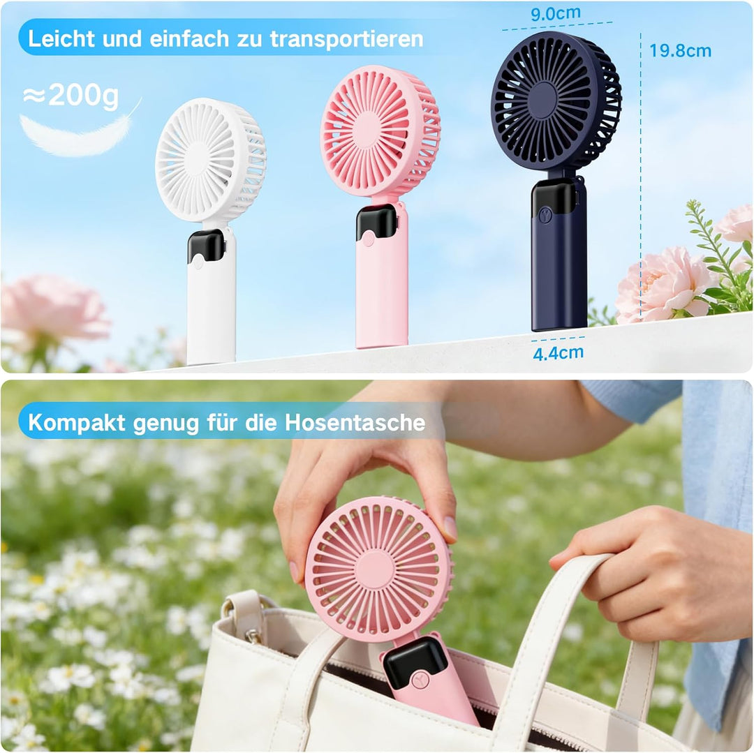 Handventilator, Tragbarer Mini Ventilator mit 4000mAh Akku, 6 Geschwindigkeitsstufen, 90° Faltbar Ha