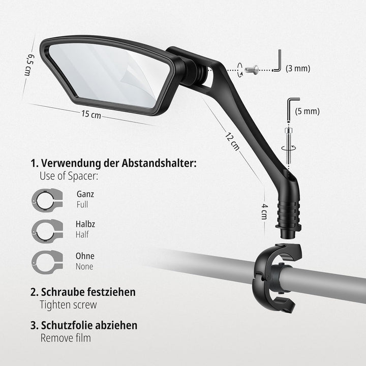 E-Scooter Rückspiegel, 360° drehbar & klappbar, vibrationsstabil, passend NUR für ausgewählte Modell