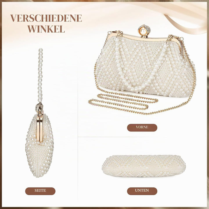 BAIGIO Perlen Damen Clutch Beige Abendtasche Brauttasche Elegant Handtasche Luxury Clutch für Mädceh