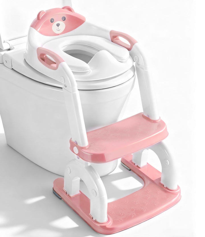 Toilettensitz Kinder mit Treppe,2in1 Höhenverstellbar Faltbarer Toilettensitz Kinder mit Gepolsterte