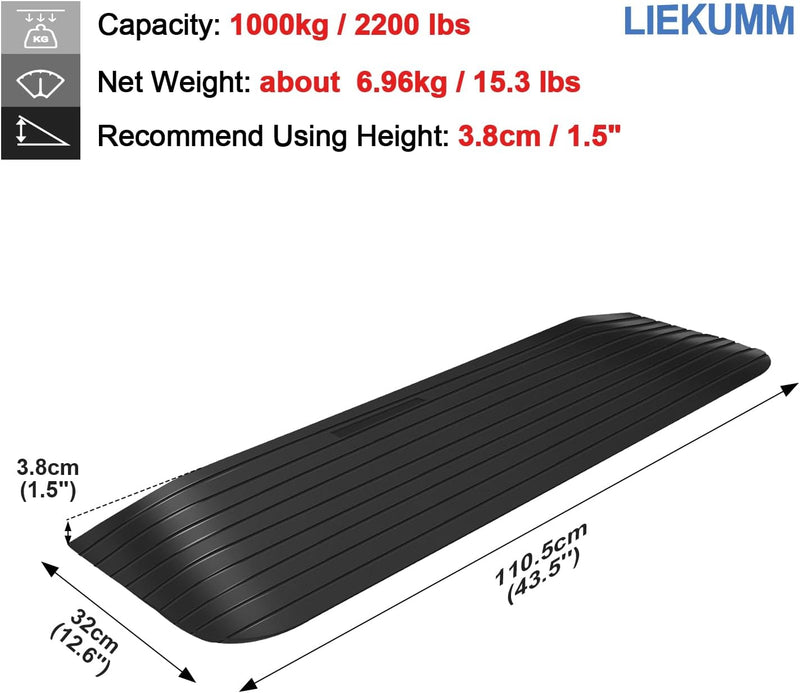 LIEKUMM 3,8 cm Höhe 1000 kg Tragfähigkeit Anti-Rutsch-Türstufenrampe, Naturkautschuk Rollstuhl Schwe