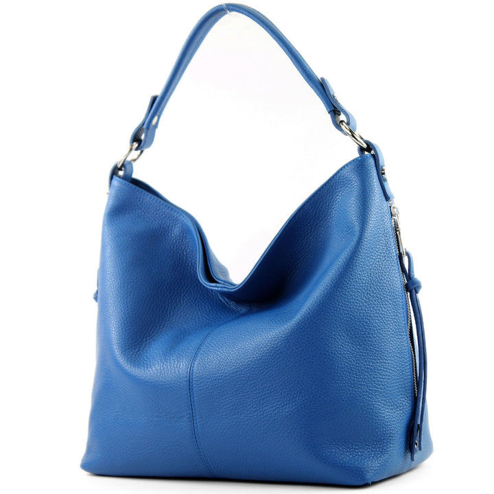 modamoda de - ital. Damen Schultertasche Henkeltasche aus Leder T160 Blau2021, Blau2021