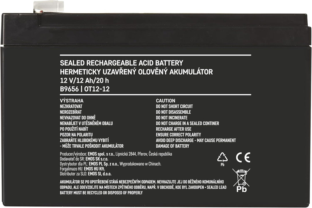 EMOS Wartungsfreier Bleiakku/Bleiakkumulator für Gefahrmeldeanlagen, Brandmeldetechnik, USV, Aufzüge