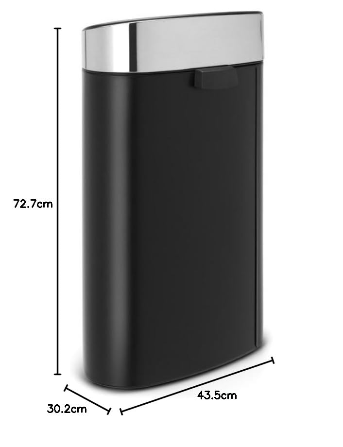 Brabantia 114847 Touch Bin New mit herausnehmbaren Kunststoffeinsatz, 40 L, Edelstahl, schwarz matt,