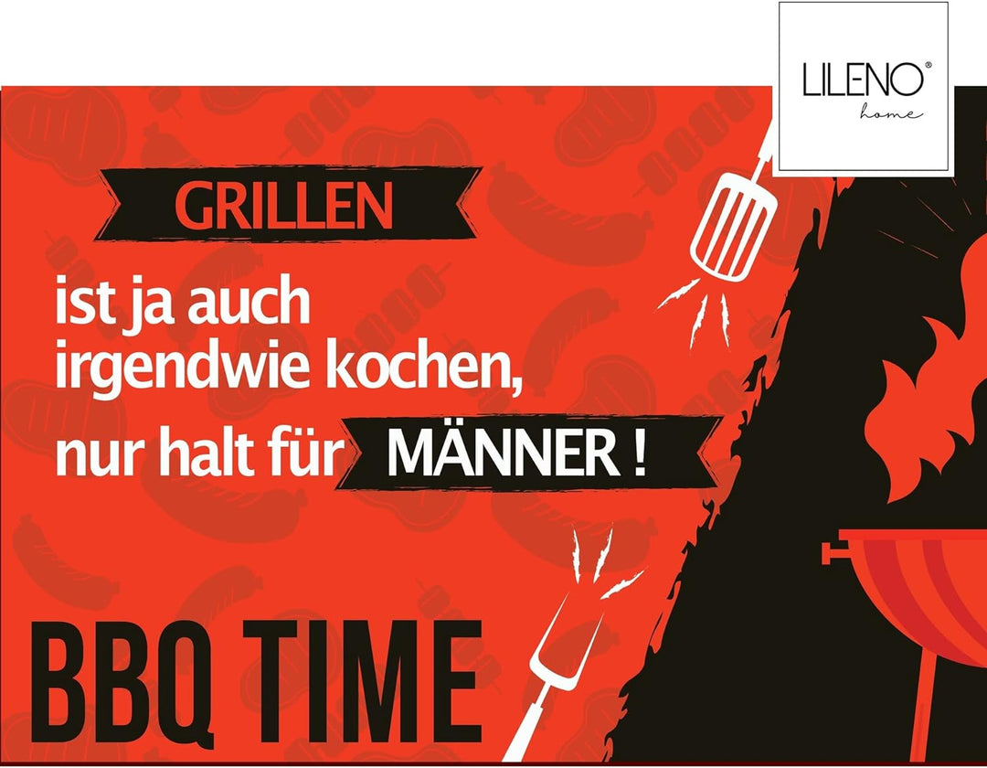 LILENO HOME Grill u. BBQ Matte 75 x 120 cm (BBQ Time Männer Rot) - als perfekte bodenschutz Unterlag