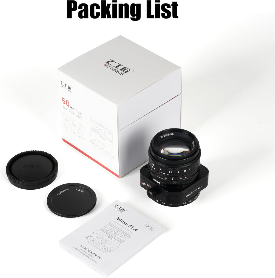 7artisans 50mm F1,4 Tilt-Shift-Objektiv mit APS-C-Rahmen und 2-in-1-Kompatibilität für spiegellose F