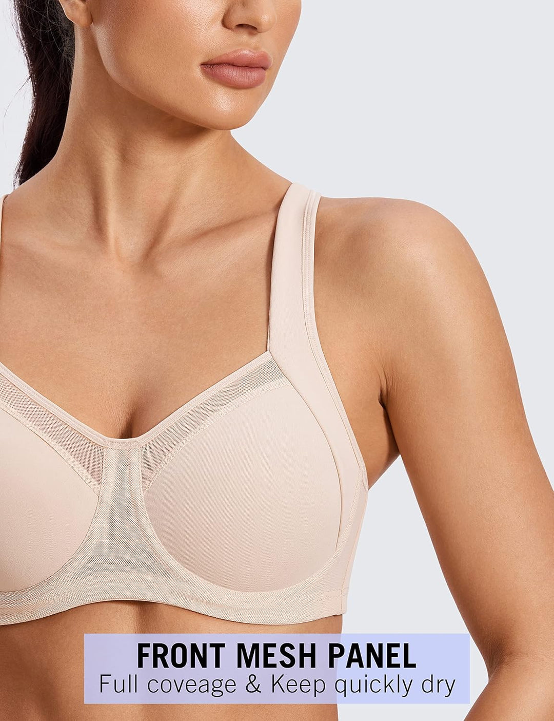 SYROKAN Damen Doppellagiger Sport BH - ohne Bügel,gepolsterte Cups,Ringerrücken 70E Beige, 70E Beige
