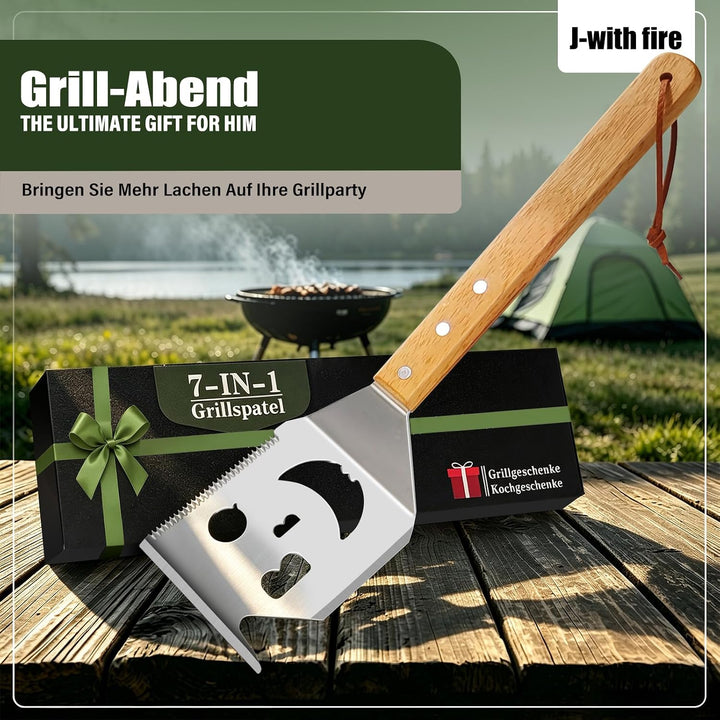 7 in 1 Grillspachtel, Einzigartige Grillwerkzeuge, Eingebautes Grillbesteck-Set, Grillzubehör, Grill
